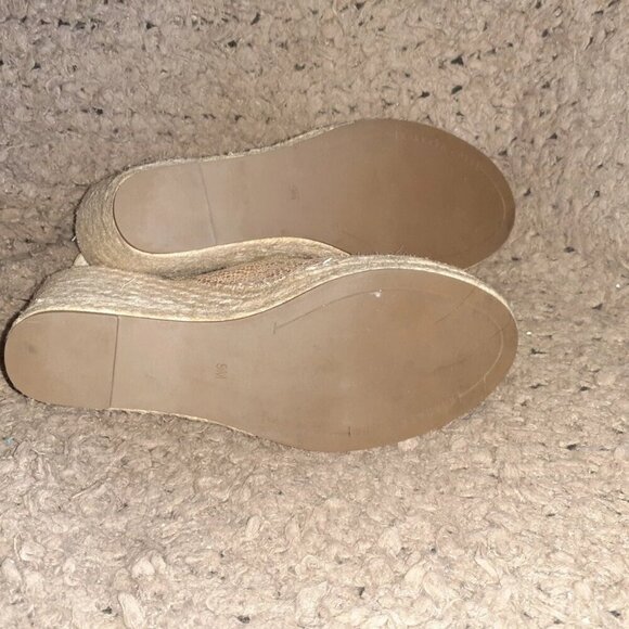 KENNETH COLE-Odette Espadrille Wedge-Metallic Tan/Gold Leather Slingback-Sz 9-EX - Picture 7 of 7